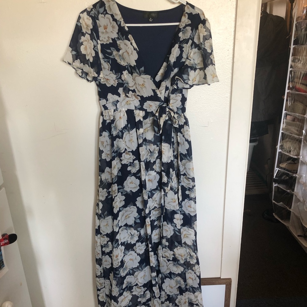 Blue Floral Maxi Wrap Dress